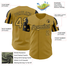 Load image into Gallery viewer, Custom Old Gold-Black Two Tone USA Flag Sleeves Stars and Stripes Authentic Baseball Jersey
