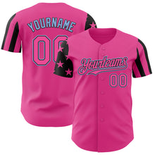 Laden Sie das Bild in den Galerie-Viewer, Custom Pink Black-Light Blue Two Tone USA Flag Sleeves Stars and Stripes Authentic Baseball Jersey
