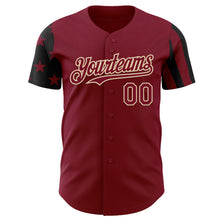 Laden Sie das Bild in den Galerie-Viewer, Custom Crimson Black-City Cream Two Tone USA Flag Sleeves Stars and Stripes Authentic Baseball Jersey
