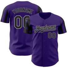Laden Sie das Bild in den Galerie-Viewer, Custom Purple Black-Gray Two Tone USA Flag Sleeves Stars and Stripes Authentic Baseball Jersey

