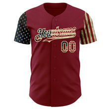 Laden Sie das Bild in den Galerie-Viewer, Custom Crimson Vintage USA Flag-City Cream Two Tone USA Flag Sleeves Stars and Stripes Authentic Baseball Jersey
