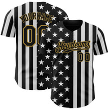 Laden Sie das Bild in den Galerie-Viewer, Custom Black White-Old Gold USA Flag Patriotic Split Stars and Stripes Authentic Baseball Jersey
