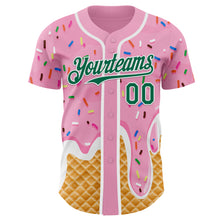 Charger l'image dans la galerie, Custom Light Pink Kelly Green-White Ice Cream Waffle Foodie Dessert Authentic Baseball Jersey
