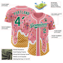 Charger l'image dans la galerie, Custom Medium Pink Kelly Green-White Ice Cream Waffle Foodie Dessert Authentic Baseball Jersey
