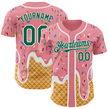 Charger l'image dans la galerie, Custom Medium Pink Kelly Green-White Ice Cream Waffle Foodie Dessert Authentic Baseball Jersey
