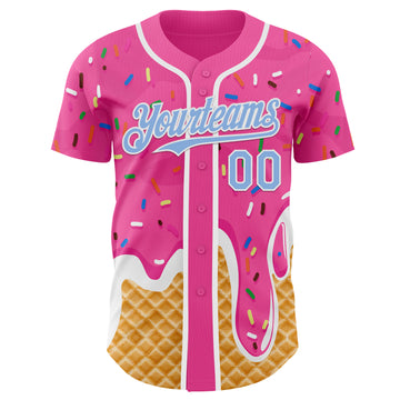 Custom Pink Light Blue-White Ice Cream Waffle Foodie Dessert Authentic Baseball Jersey