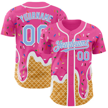 Custom Pink Light Blue-White Ice Cream Waffle Foodie Dessert Authentic Baseball Jersey