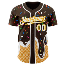 Charger l'image dans la galerie, Custom Brown White-Gold Ice Cream Waffle Foodie Dessert Authentic Baseball Jersey
