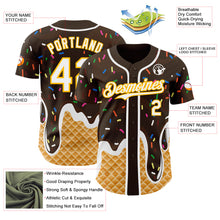 Charger l'image dans la galerie, Custom Brown White-Gold Ice Cream Waffle Foodie Dessert Authentic Baseball Jersey
