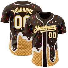 Charger l'image dans la galerie, Custom Brown White-Gold Ice Cream Waffle Foodie Dessert Authentic Baseball Jersey

