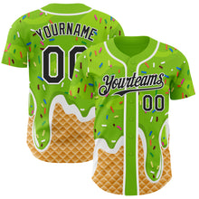 Charger l'image dans la galerie, Custom Neon Green Black-White Ice Cream Waffle Foodie Dessert Authentic Baseball Jersey

