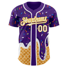 Charger l'image dans la galerie, Custom Purple White-Gold Ice Cream Waffle Foodie Dessert Authentic Baseball Jersey
