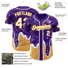 Charger l'image dans la galerie, Custom Purple White-Gold Ice Cream Waffle Foodie Dessert Authentic Baseball Jersey
