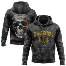 Load image into Gallery viewer, Custom Stitched Black Gold 3D Skull Fashion Sports Pullover Sweatshirt Hoodie
