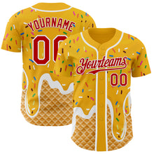 Charger l'image dans la galerie, Custom Gold Red-White Ice Cream Waffle Foodie Dessert Authentic Baseball Jersey
