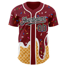 Laden Sie das Bild in den Galerie-Viewer, Custom Crimson Black-White Ice Cream Waffle Foodie Dessert Authentic Baseball Jersey
