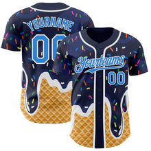 Charger l'image dans la galerie, Custom Navy Electric Blue-White Ice Cream Waffle Foodie Dessert Authentic Baseball Jersey
