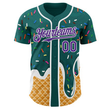 Charger l'image dans la galerie, Custom Teal Purple-White Ice Cream Waffle Foodie Dessert Authentic Baseball Jersey
