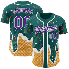 Charger l'image dans la galerie, Custom Teal Purple-White Ice Cream Waffle Foodie Dessert Authentic Baseball Jersey
