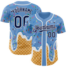 Charger l'image dans la galerie, Custom Light Blue Navy-White Ice Cream Waffle Foodie Dessert Authentic Baseball Jersey
