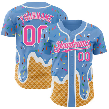 Custom Light Blue Pink-White Ice Cream Waffle Foodie Dessert Authentic Baseball Jersey