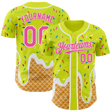 Charger l'image dans la galerie, Custom Neon Yellow Pink-White Ice Cream Waffle Foodie Dessert Authentic Baseball Jersey
