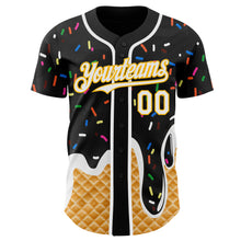 Charger l'image dans la galerie, Custom Black White-Gold Ice Cream Waffle Foodie Dessert Authentic Baseball Jersey
