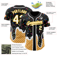 Charger l'image dans la galerie, Custom Black White-Gold Ice Cream Waffle Foodie Dessert Authentic Baseball Jersey
