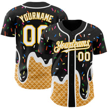 Charger l'image dans la galerie, Custom Black White-Gold Ice Cream Waffle Foodie Dessert Authentic Baseball Jersey
