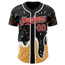 Charger l'image dans la galerie, Custom Black Red-White Ice Cream Waffle Foodie Dessert Authentic Baseball Jersey
