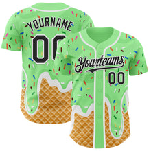 Charger l'image dans la galerie, Custom Pea Green Black-White Ice Cream Waffle Foodie Dessert Authentic Baseball Jersey
