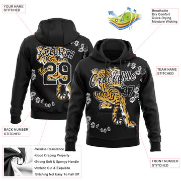 Custom Stitched Black White 3D Pattern Design Tiger And Daisy Sports Pullover Sweatshirt Hoodie