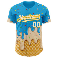 Load image into Gallery viewer, Custom Sky Blue White Cream-Gold Ice Cream Waffle Foodie Dessert Authentic Baseball Jersey
