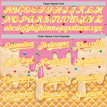 Load image into Gallery viewer, Custom Light Pink White-Gold Ice Cream Waffle Foodie Dessert Authentic Baseball Jersey

