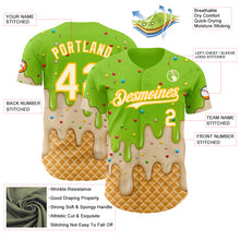 Laden Sie das Bild in den Galerie-Viewer, Custom Neon Green White-Gold Ice Cream Waffle Foodie Dessert Authentic Baseball Jersey
