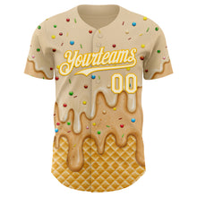 Laden Sie das Bild in den Galerie-Viewer, Custom Cream White-Gold Ice Cream Waffle Foodie Dessert Authentic Baseball Jersey
