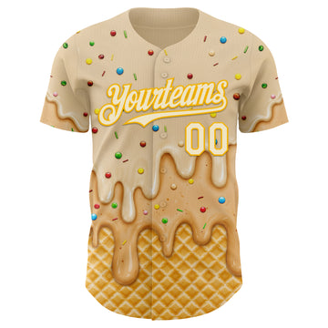 Custom Cream White-Gold Ice Cream Waffle Foodie Dessert Authentic Baseball Jersey