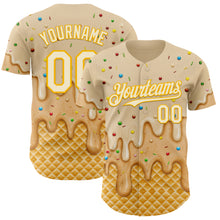 Laden Sie das Bild in den Galerie-Viewer, Custom Cream White-Gold Ice Cream Waffle Foodie Dessert Authentic Baseball Jersey
