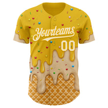 Laden Sie das Bild in den Galerie-Viewer, Custom Yellow White-Gold Ice Cream Waffle Foodie Dessert Authentic Baseball Jersey
