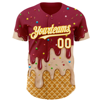 Custom Maroon Cream-Gold Ice Cream Waffle Foodie Dessert Authentic Baseball Jersey