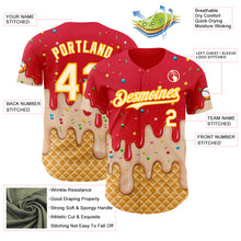 Laden Sie das Bild in den Galerie-Viewer, Custom Fire Red White-Gold Ice Cream Waffle Foodie Dessert Authentic Baseball Jersey
