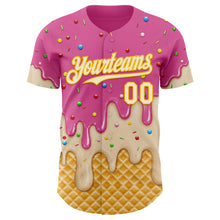 Load image into Gallery viewer, Custom Pink White-Gold Ice Cream Waffle Foodie Dessert Authentic Baseball Jersey
