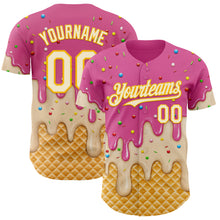 Load image into Gallery viewer, Custom Pink White-Gold Ice Cream Waffle Foodie Dessert Authentic Baseball Jersey
