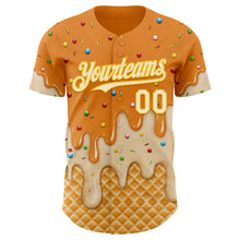 Charger l'image dans la galerie, Custom Bay Orange White-Gold Ice Cream Waffle Foodie Dessert Authentic Baseball Jersey
