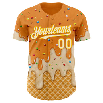 Custom Bay Orange White-Gold Ice Cream Waffle Foodie Dessert Authentic Baseball Jersey