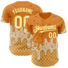 Charger l'image dans la galerie, Custom Bay Orange White-Gold Ice Cream Waffle Foodie Dessert Authentic Baseball Jersey

