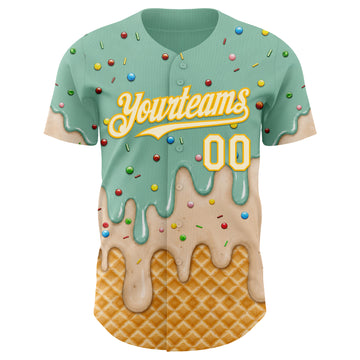 Custom Ice Blue Cream-Gold Ice Cream Waffle Foodie Dessert Authentic Baseball Jersey