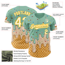 Load image into Gallery viewer, Custom Ice Blue White-Gold Ice Cream Waffle Foodie Dessert Authentic Baseball Jersey
