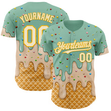 Load image into Gallery viewer, Custom Ice Blue White-Gold Ice Cream Waffle Foodie Dessert Authentic Baseball Jersey
