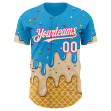 Load image into Gallery viewer, Custom Sky Blue Cream-Pink Ice Cream Waffle Foodie Dessert Authentic Baseball Jersey
